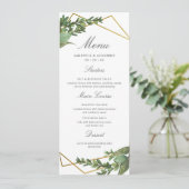 Chic Botanical Greenery & Gold Geometric Wedding Menu (Staand voorkant)