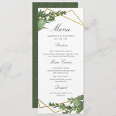 Chic Botanical Greenery & Gold Geometric Wedding Menu (Voorkant / Achterkant)