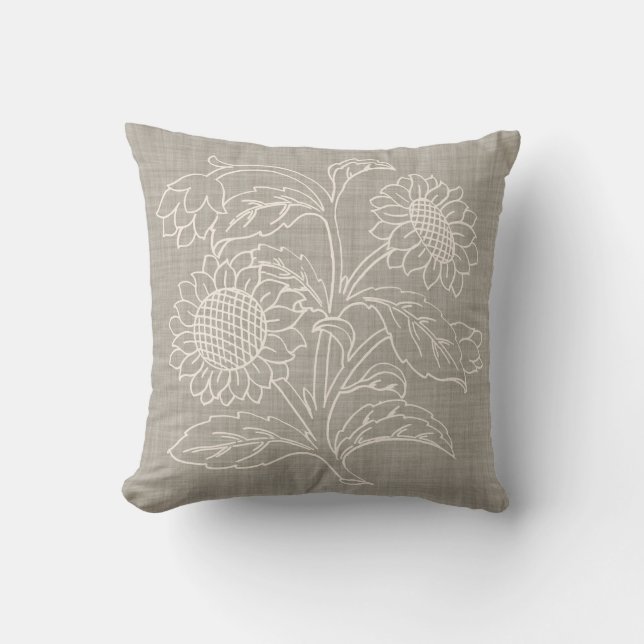 Chic Botanical Ivory Sunflower Art: Beige Brown Kussen (Voorkant)