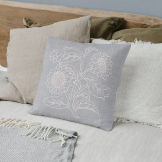 Chic Botanical Ivory Sunflower op lichtgrijs Kussen