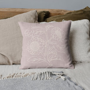 Chic Botanical Ivory Sunflower op Roos Blush Pink Kussen