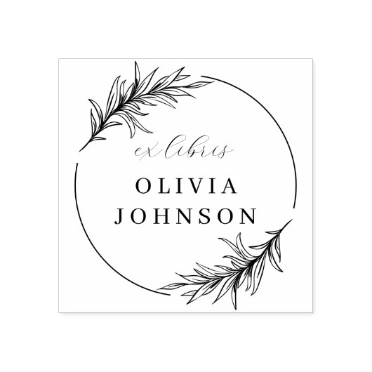 Chic Botanical Leaves Script Ex Libris Custom Name Rubberstempel (Afrduk)