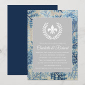 Chic Botanical & Navy Floral French Fleur De Lis Kaart (Voorkant / Achterkant)