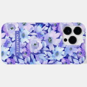 Chic Botanical Paars Blue Waterverf Floral Name Case-Mate iPhone Case (Achterkant (horizontaal))