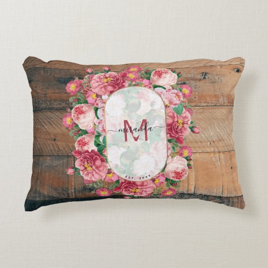 Chic Botanical  Wreatinmonogram Hout Accent Kussen (Voorkant)