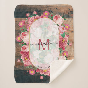 Chic Botanical Wreatinmonogram Hout Sherpa Deken