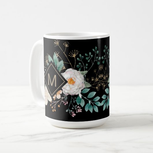 Chic Botanique Monogramme Café Mug (Devant gauche)
