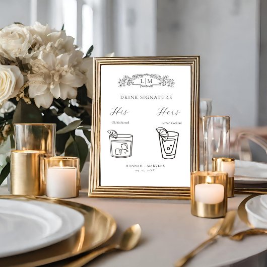 Chic Botanische kam Handtekening Drink bruiloft Te Poster