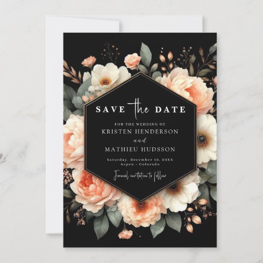 Chic botanische perzik bruiloft save the date (Voorkant)