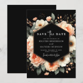 Chic botanische perzik bruiloft save the date (Voorkant / Achterkant)