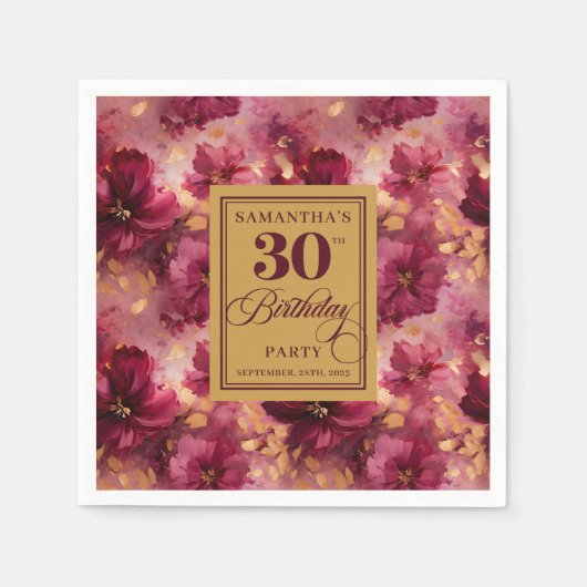 Chic Bourgogne Blush Goud 30e Verjaardag Tafel Servet (Voorkant)