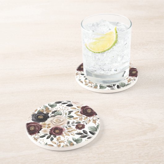 Chic Bourgogne Cream Floral Zandsteen Onderzetter (Zijkant)