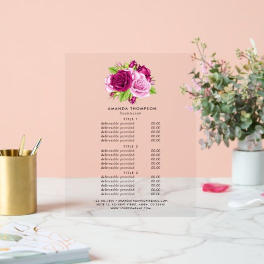 Chic Bourgogne et rose Roses Prix et services (Mariage)