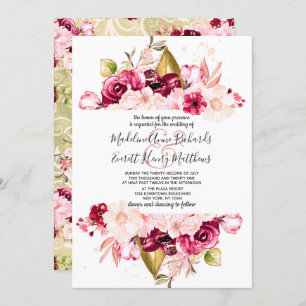Chic Bourgogne & Fleurs Roses Invitations de maria