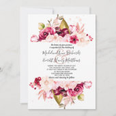 Chic Bourgogne & Fleurs Roses Invitations de maria (Devant)