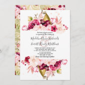 Chic Bourgogne & Fleurs Roses Invitations de maria (Devant / Derrière)