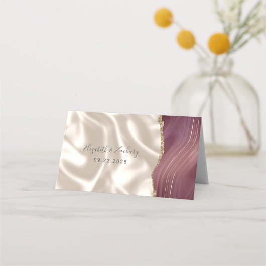 Chic Bourgogne Gouden Agaat Ivoor Zijde Trouwtafel (Achterkant)