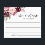 Chic Bourgogne Rose Blush Conseils, carte de souha<br><div class="desc">Elégante carte "Conseil et Bien Envies" avec de belles aquarelles de détails floraux dans un mélange de teintes bordeaux, roses, rousses, mauves et baies et de détails modernes de calligraphie manuscrite. Conception coordonnant nos invitations "Romance Floral" mariage et douche nuptiale. Possibilité de customiser les sections de texte comme vous le...</div>
