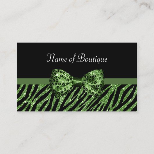 Chic Boutique Green Zebra FAUX Glitz Bow Visitekaartje (Voorkant)
