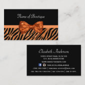 Chic Boutique Oranje Zebra Print FAUX Glitz Bow Visitekaartje (Voorkant / Achterkant)