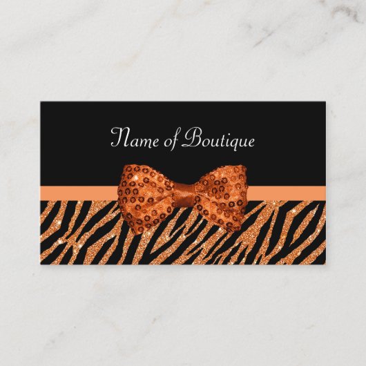Chic Boutique Oranje Zebra Print FAUX Glitz Bow Visitekaartje (Voorkant)