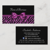 Chic Boutique Paarse Zebra Print FAUX Glitz Bow Visitekaartje (Voorkant / Achterkant)