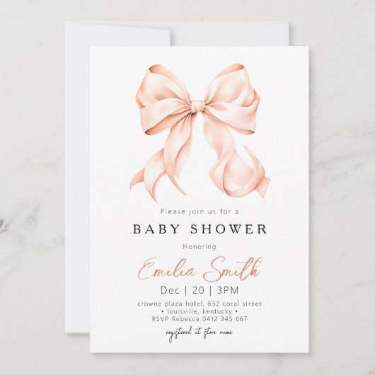 Chic Bow Coquette Baby shower Kaart (Voorkant)
