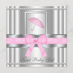 Chic Bowed Silver & Roze Baby shower nodigt uit Kaart