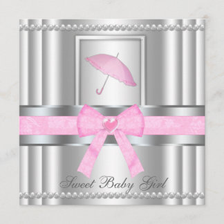 Chic Bowed Silver & Roze Baby shower nodigt uit Kaart