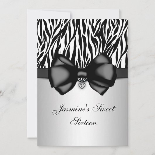Chic Bowed Zebra Print 5 x 7 Invite [Silver] Kaart (Voorkant)