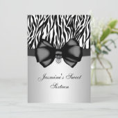 Chic Bowed Zebra Print 5 x 7 Invite [Silver] Kaart (Staand voorkant)
