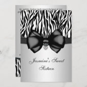 Chic Bowed Zebra Print 5 x 7 Invite [Silver] Kaart (Voorkant / Achterkant)