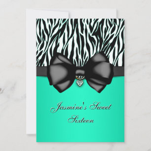 Chic Bowed Zebra Print Invite [Blauwgroen] Kaart