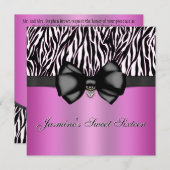 Chic Bowed Zebra Print Invite [Roze] Kaart (Voorkant / Achterkant)