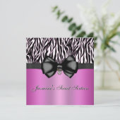 Chic Bowed Zebra Print Invite [Roze] Kaart (Staand voorkant)