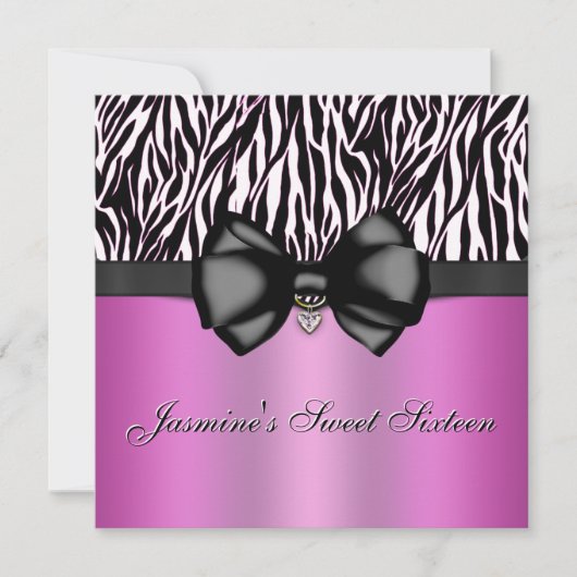 Chic Bowed Zebra Print Invite [Roze] Kaart (Voorkant)