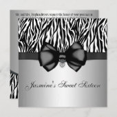 Chic Bowed Zebra Print Invite [Silver] Kaart (Voorkant / Achterkant)