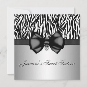 Chic Bowed Zebra Print Invite [Silver] Kaart