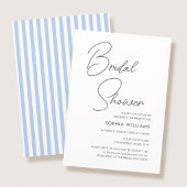 Chic Bridal Shower Modern Script Blue Stripes Kaart