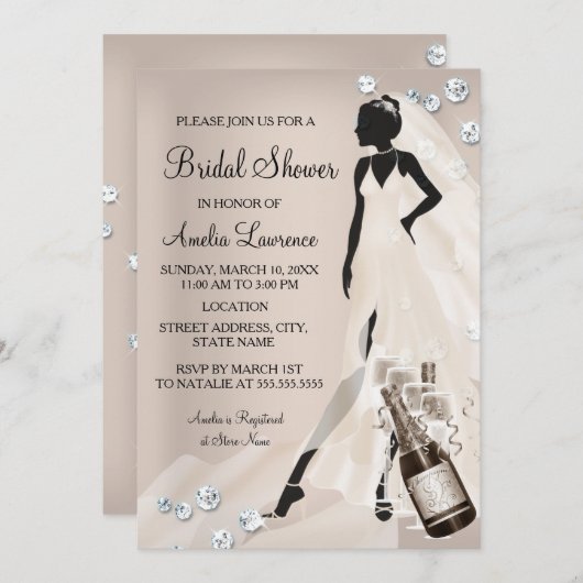 Chic Bride beige Sparkle Diamond Vrijgezellenfeest Kaart (Voorkant / Achterkant)