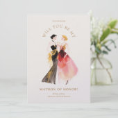Chic Bridesmaid Proposal Card Two Ladies Toast (Staand voorkant)