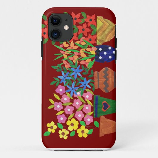 Chic Bright Collage Flowers op Maroon Case-Mate iPhone Case (Achterkant)