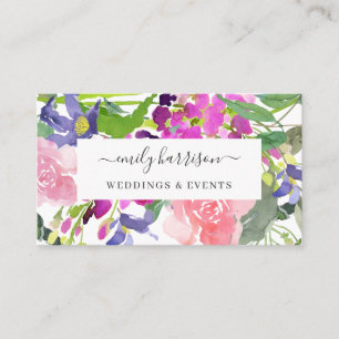 Chic Bright Watercolor Floral Blush Carte de visit