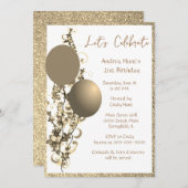 Chic Bronze Gold Glitter Brithday Uitnodiging (Voorkant / Achterkant)