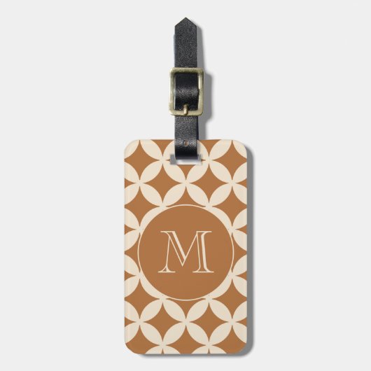 Chic Bronze Ivory Geometric Pattern Monogram Bagagelabel (Voorkant verticaal)