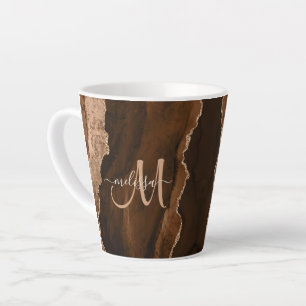 Chic Brown Blush Glitter Agate Custom Monogram Latte Mok