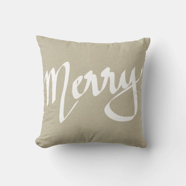 Chic Brown Burlap Merry Kerstmis Kussen (Voorkant)