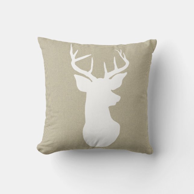 Chic Brown Burlap Rustic Antler Deer Land Kussen (Voorkant)