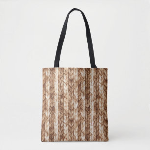 Chic Brown Cream Faux geweven strepen Draagtas