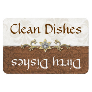 Chic Brown en Ivory Damask Dishwasher Magnet Magneet
